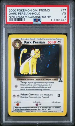 2000 POKEMON GAME PROMO NINTENDO MAGAZINE-60 HP #17 DARK PERSIAN-HOLO PSA 3 - Image 1