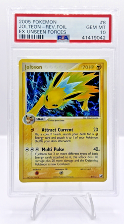 2005 Pokemon Ex Unseen Forces Jolteon Reverse Foil Holo 8/115 *Stamped* PSA 10 - Image 1
