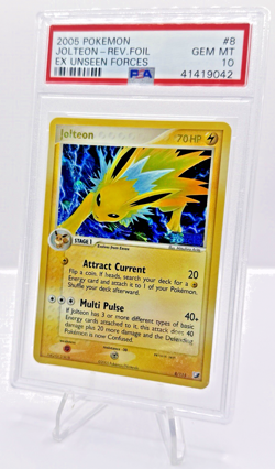 2005 Pokemon Ex Unseen Forces Jolteon Reverse Foil Holo 8/115 *Stamped* PSA 10 - Image 2