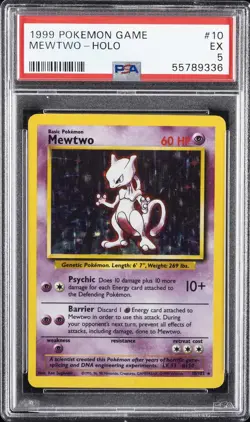 1999 POKEMON BASE SET UNLIMITED #10 MEWTWO-HOLO PSA 5 - Image 1
