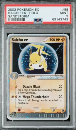 PSA 9 Raichu EX 98/100 Sandstorm Holo 2003 Pokemon Card Vintage MINT - Image 1