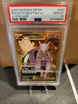 2025 POKEMON DRI EN-DESTINED RIVALS TEAM ROCKET'S MEWTWO EX 240 PSA 10 GOLD - Image 1
