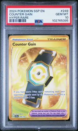 2024 POKEMON SSP EN-SURGING SPARKS HYPER RARE #249 COUNTER GAIN PSA 10 - Image 1