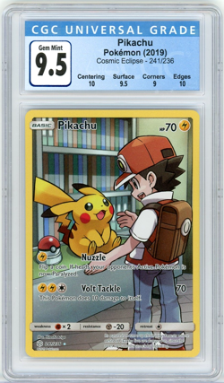 CGC 9.5 2019 Pokemon Cosmic Eclipse Pikachu Full Art Rare #241/236 Old Label - Image 1