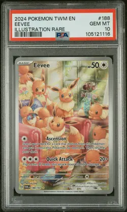 2024 POKEMON TWM EN-TWILIGHT MASQUERADE ILLUSTRATION RARE #188 EEVEE PSA 10 - Image 1