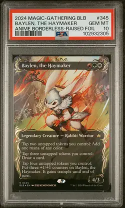2024 MTG BLOOMBURROW ANIME BORDERLESS-RAISED FOIL BAYLEN, THE HAYMAKER PSA 10 - Image 1