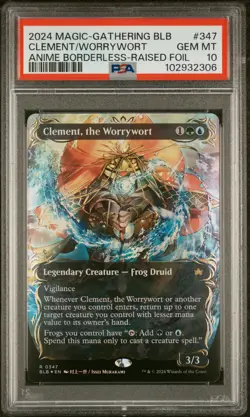 2024 MTG BLOOMBURROW ANIME BORDERLESS-RAISED FOIL CLEMENT, THE WORRYWORT PSA 10 - Image 1