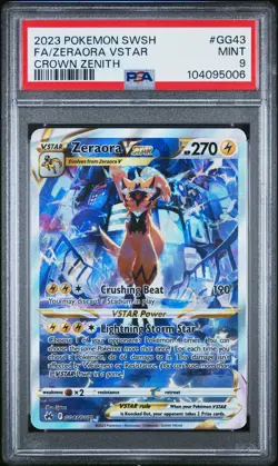 2023 POKEMON SWORD & SHIELD CROWN ZENITH #GG43 FULL ART/ZERAORA VSTAR PSA 9 - Image 1