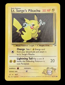 Pokemon TCG Lt. Surge's Pikachu Gym Heroes 81/132 Unlimited Common - Image 1