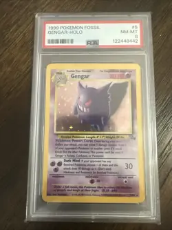 1999 Pokemon Gengar TCG Fossil Holo Unlimited Rare Card 5/62 PSA 8 - Image 1