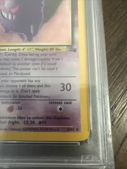 1999 Pokemon Gengar TCG Fossil Holo Unlimited Rare Card 5/62 PSA 8 - Image 2