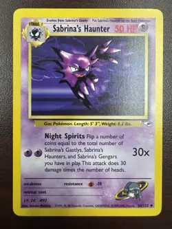 Pokemon Sabrina’s Haunter Card 58/132 Gym Heroes WOTC 1999 TCG LP+ - Image 1