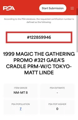 MTG Gaea's Cradle 1999 Matt Linde World Championship PSA 8 - POP 7 None Higher - Image 3