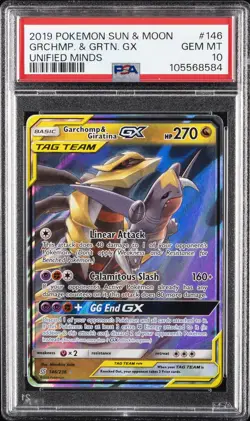 2019 POKEMON SUN & MOON UNIFIED MINDS #146 GARCHOMP & GIRATINA GX PSA 10 - Image 1