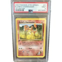 First Edition 2000 Pokemon Gym Heroes 61/132 Blaine's Charmander PSA Mint 9 - Image 1