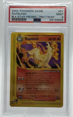 2002 POKEMON GAME PROMO BLACK STAR-NO POKEMON CENTER NY #51 RAPIDASH PSA 9 - Image 1