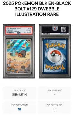 Dwebble IR 129/086 Sv: Black Bolt PSA 10 LOW POP Pokemon Card English TCG - Image 1