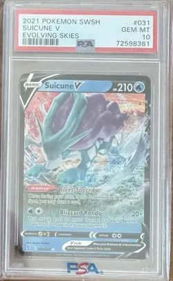 Pokemon TCG Suicune V 031/203 Evolving Skies Ultra Rare Card - PSA 10 GEM MINT - Image 1