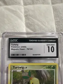 Turtwig CGC 10 Gem Mint Majestic Dawn 78/100 Pokemon Card 2008 DP Era Rare - Image 2