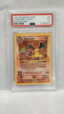 1999 WOTC Pokemon Game #4 Base Set Shadowless Charizard PSA 5 EX CLEAN FRONT 🔥 - Image 3