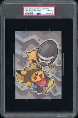 2023 POKEMON FOSSIL MUSEUM POSTCARD PIKACHU & SHIELDON PSA 10 - Image 1