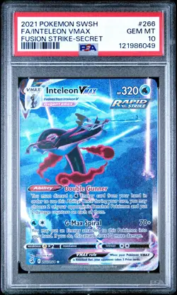 2021 POKEMON SWORD & SHIELD FUSION STRIKE SECRET FULL ART/INTELEON VMAX PSA 10 - Image 1