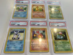 6x 1st edition Shadowless PSA Base Set Bulbasaur Charmander Squirtle PSA 5/6 - Image 2