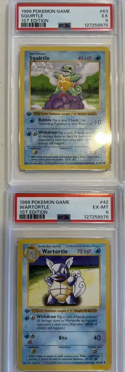 6x 1st edition Shadowless PSA Base Set Bulbasaur Charmander Squirtle PSA 5/6 - Image 3