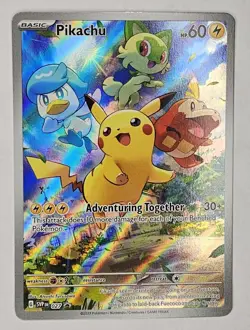 Pokemon TCG Scarlet & Violet Pikachu Promo Holo Card SVP027 Black Star NEAR MINT - Image 1