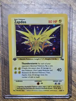 Pokemon TCG Zapdos Holo Rare Card 15/62 Fossil Base Set 1st Edition - Image 1