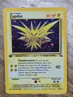 Pokemon TCG Zapdos Holo Rare Card 15/62 Fossil Base Set 1st Edition - Image 2