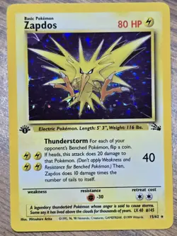 Pokemon TCG Zapdos Holo Rare Card 15/62 Fossil Base Set 1st Edition - Image 3
