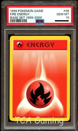 PSA 10 GEM MINT Fire Energy 98/102 Base Set 1999-2000 Pokemon Card - Image 1