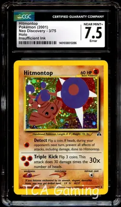 CGC 7.5 NM+ Hitmontop 3/75 HOLO BLEED ERROR "Insufficient Ink" Pokemon Card 286 - Image 1