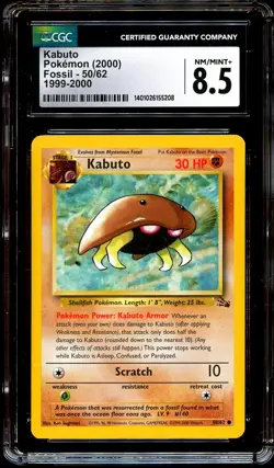 CGC 8.5 NM-MINT+ Kabuto 50/62 Fossil 1999-2000 (RED LOGO) Pokemon Card 208 - Image 2