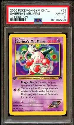 PSA 8 NM-MT Sabrina's Mr. Mime 59/132 1st Edition Gym Challenge Pokemon Card 229 - Image 2