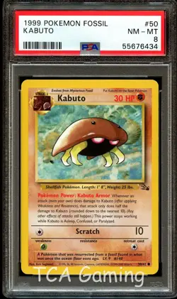 PSA 8 NM-MINT Kabuto 50/62 Fossil 1999-2000 (Red Logo) Pokemon Card 434 - Image 1