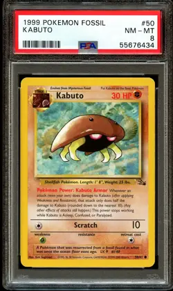 PSA 8 NM-MINT Kabuto 50/62 Fossil 1999-2000 (Red Logo) Pokemon Card 434 - Image 2