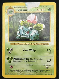 Ivysaur Shadowless Base Set 30/102 Pokemon Card - HP DMG - Image 1