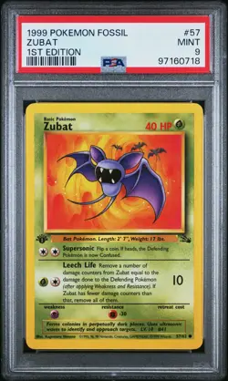 1999 POKEMON FOSSIL 1ST ED #57 ZUBAT PSA 9 - Image 1