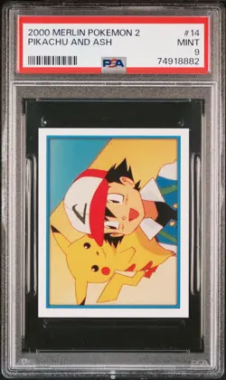 2000 MERLIN POKEMON 2 #14 PIKACHU AND ASH PSA 9 - Image 1