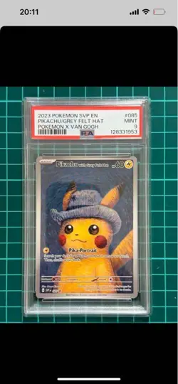 PSA9 Pikachu Van Gogh Pokemon Card with Mount and Postcard - Image 1