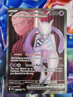 Pokemon TCG Destined Rivals Team Rockets Mewtwo EX Full Art Card 213/182 - Image 1