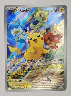 Pokemon TCG Scarlet & Violet Pikachu Promo Holo Card SVP027 Black Star NEAR MINT - Image 1