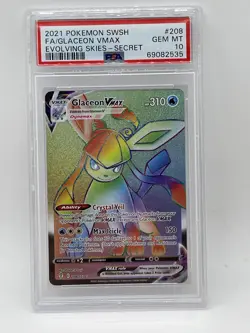 Pokemon Glaceon VMAX PSA 10 Gem Mint Evolving Skies Secret Rare 208/203 Full Art - Image 1