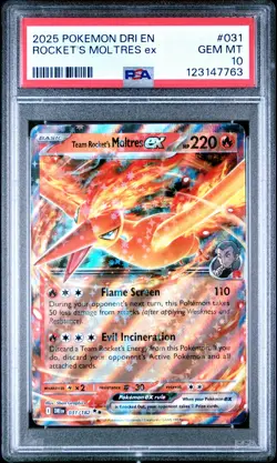 2025 POKEMON EN-DESTINED RIVALS #031 TEAM ROCKET'S MOLTRES EX PSA 10 - Image 1