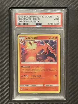 2018 PSA 9 Charizard #3 Holo Rare Pokemon TCG Sun & Moon Dragon Majesty - Image 1