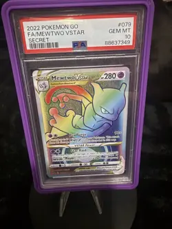 Pokemon Go Mewtwo VSTAR Rainbow Secret Rare TCG Card 079/078 PSA 10 - Image 1