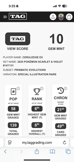 TAG 10 GEM MINT Ceruledge ex 147/131 Prismatic Evolutions Pokemon Graded Card - Image 5