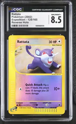 CGC 8.5 Rattata 2002 Expedition 128/165 Reverse Holo Pokemon Card - Image 1